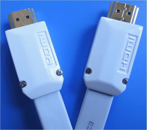 White flat HDMI cable with metal shell
