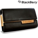 OEM BlackBerry Horizontal Folio Leather Carrying Case - Black w/Tan Accent