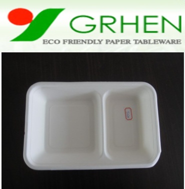 Disposable biodegradable tableware 2 section tray