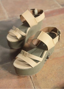 Super show thin with the bogey adornment large base sandals CZ-0435 apricot