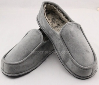 microsuede tipped fake fur enclosed back slippers