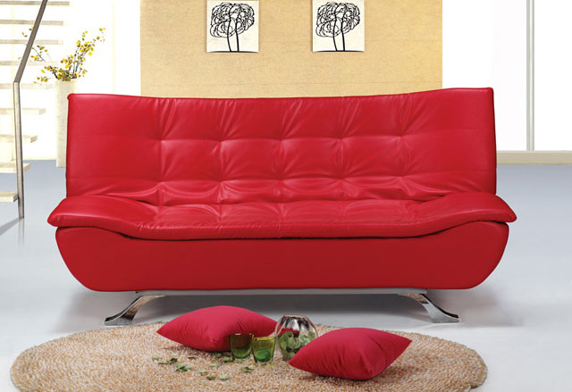 UK Furniture Point Designer Red Faux Leather Sofa Bed 4 Seater