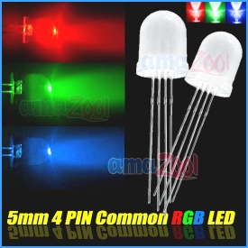 100PCS x  5mm 4pin Common Anode RGB Red Green Blue LED - AMZLEDS125029