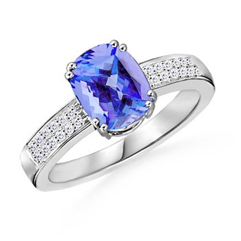 The Cushion Cut Tanzanite and Diamond Solitaire Ring