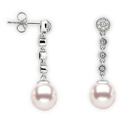 Round Akoya Cultured Pearl and Diamond Dangling Earrings