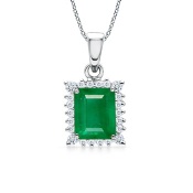 Emerald Cut Emerald and Diamond Vintage Pendant