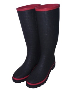 black and red embossed croco skin  womens long rubber rain boots