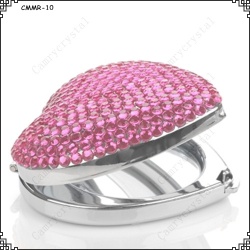 Pink Crystal Rhinestone Heart Compact Mirror