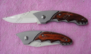 4.2" ceramic blade folding knife,tactical knife,wooden inlaid stainless steel handle