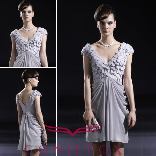 CONIEFOX 2011 Newest Design Low V-neck Fish Scale Short Gorgeous Formal Dress 80902