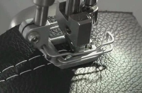 Two needle compound feed post bed upholstery sewing machine