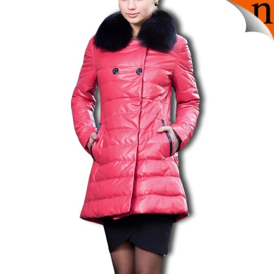 Fashion Leather down Jacket with Fox Collar Color Rose