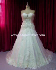 Princes Sweetheart Court Train Lace Over Satin Wedding Dress