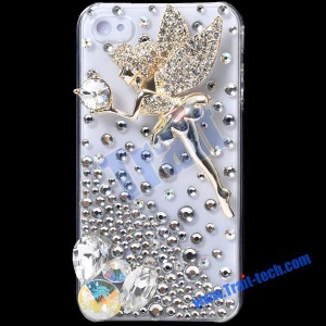 Luxurious 3D Rhinestone Diamond Crystal Plastic Back Cover Hard Case for iPhone 4(Angel)