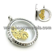 promotional hollow glass pendant with letters and CZ stone (P5604)