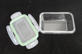 450ML Rectangular  glass food container with PP lid,colored silicone ring
