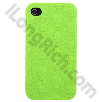 Skull Heads Series Soft Silicone Cases For iPhone 4&4S-Green