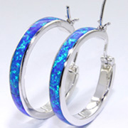 4.74 CT Huggie Style Blue Auatralian Opal 925 Sterling Silver Hoop Earrings