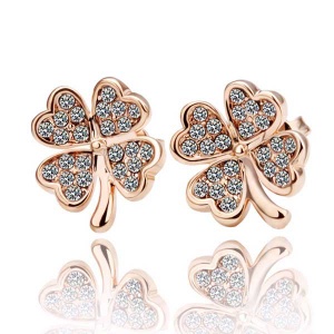 Golden Alloy Crystal Four Leaf Clover Earring Gift Jewel Christmas Gift Titanium