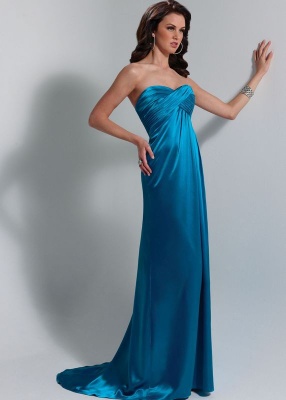 Elegant blue bridesmaid and evening dress made in satin.