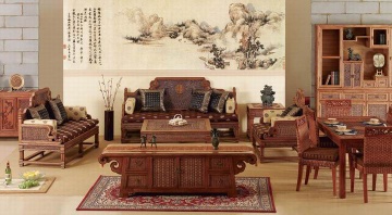 rattan wood living room sofa and end tables