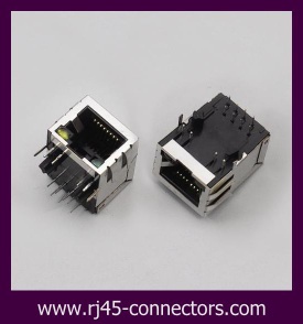 1x4 port RJ45 connector with shield with LEDs
