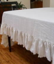 Pre Washed White Linen Table Cloth Cover Top In Ruffles
