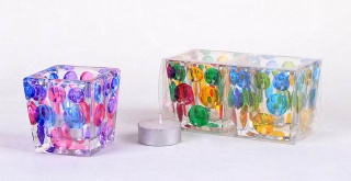 bubble glass candle holder with dots hand-painting decoration.