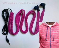 New washable headphones for hoodie drawstrings waterproof earphones drawcord inbuilt MP3 earphones