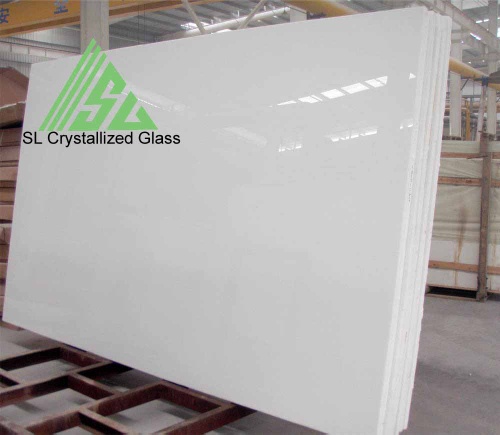 White crystallized glass slab