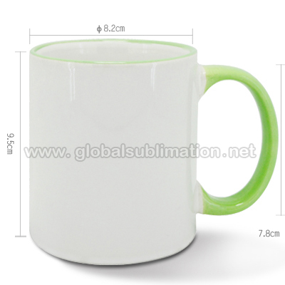 Heat transfer rim color mug  (light green)  is well-coated with high quality coating, special for  personalized gifts with perfect impression of photo printing by mug press machine.