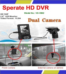 HD 720P Portable Car DVR With Dual Camera Can be 180 rotation And110 Degrees Wide Viewing Angle