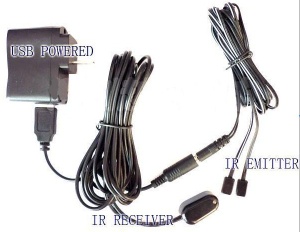 Remote Control IR Repeater/ IR Extender with 1 Receiver & 2 Emitters ( for 2 AV Devices ) and USB 5V adaptor U102-P