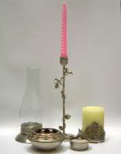 Candle, Pewter Candle Holder & Candle Stick.