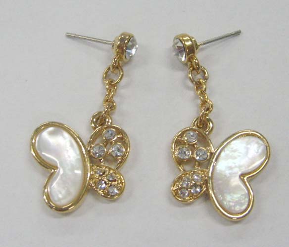 Butterfly earring is made of alloy with shell and rhinestone