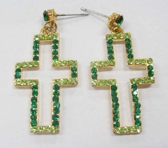 Cross earring is made of alloy with rhinestone.