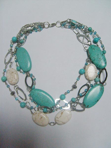 Necklace is made of stone,seed beads,iron disc.